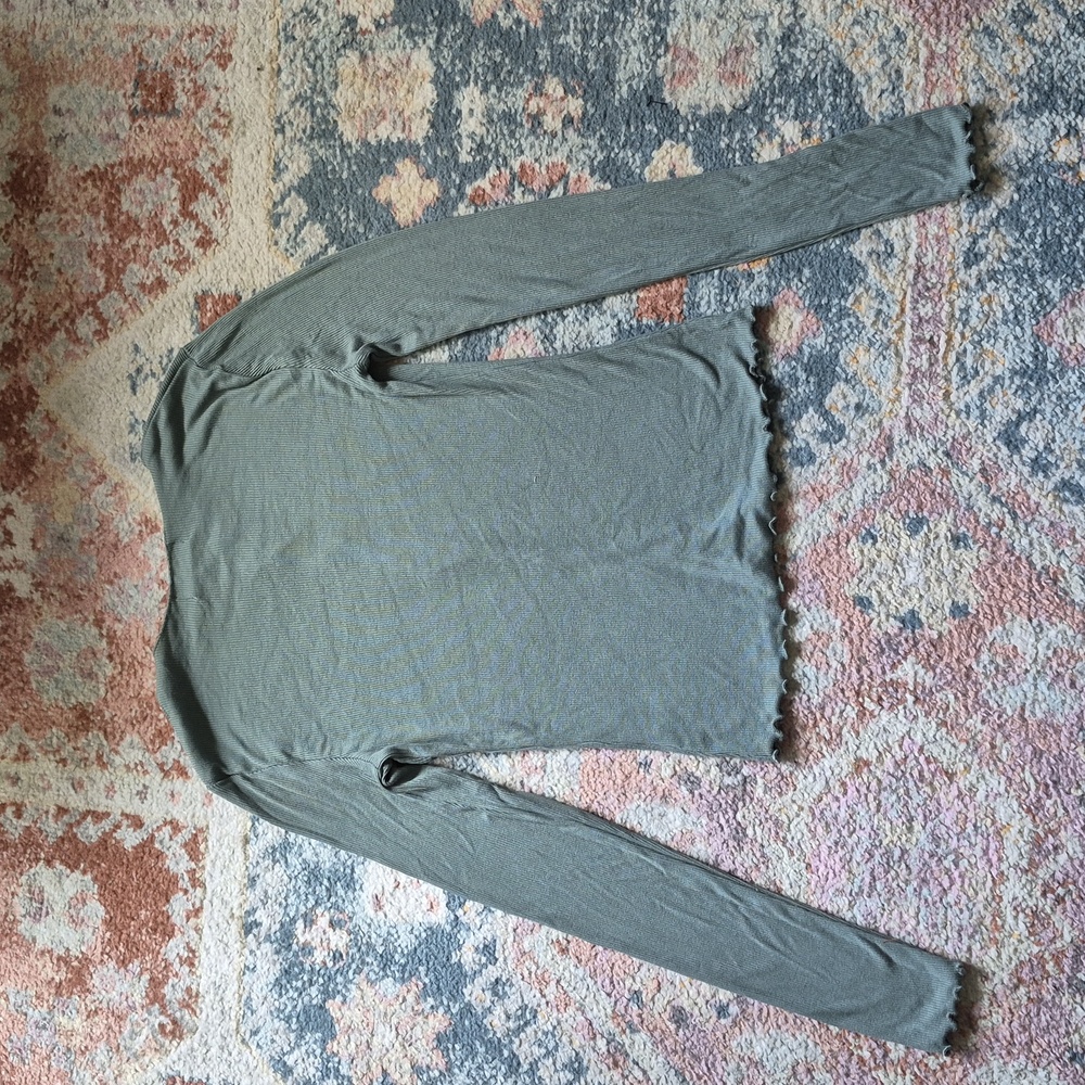 Universal Thread Button-Down Ribbed Top Greyish Green - Picture 3 of 3